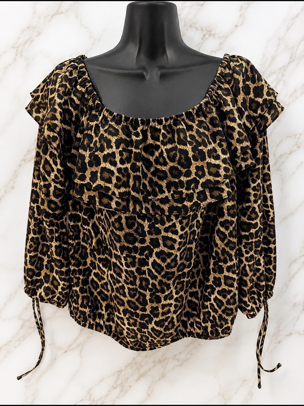 Michael Michael Kors Leopard Print Off Shoulder Ruffle Blouse Top Size Small